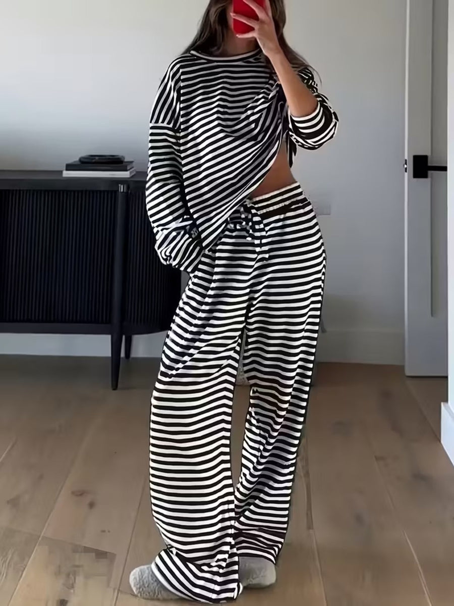minimalist pajama set in Black with crew neck