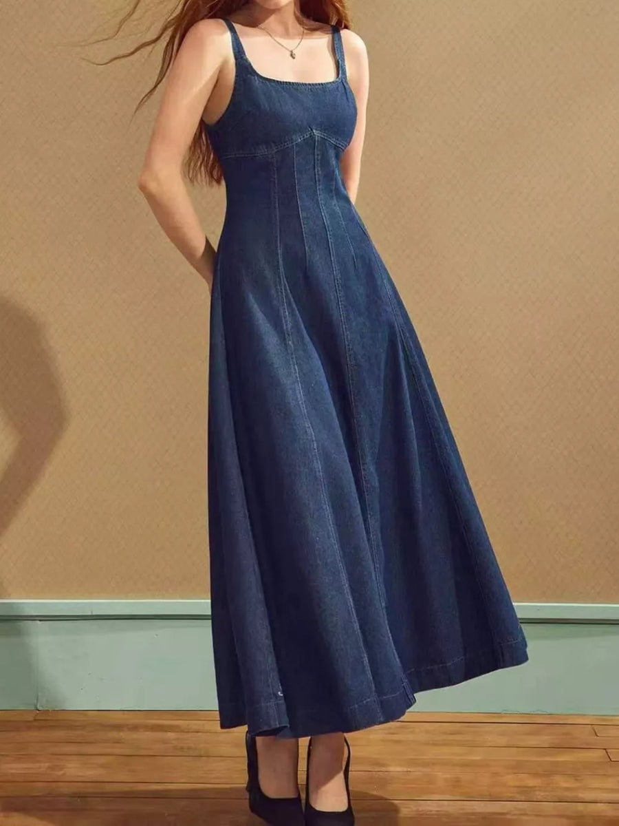 Square Neck A-line Denim Dress option 3