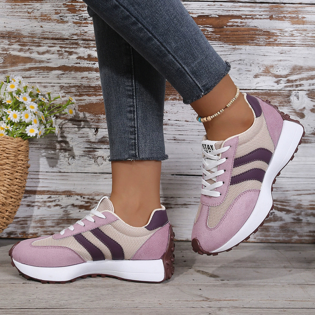Red Lace Up Round Toe Sneakers