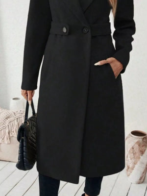 Elegant Lapel Collar Belted Trench Coat Plus Size in Brown