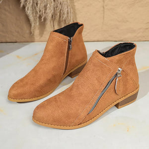 Point Toe Block Heels Boots in Red with point toe
