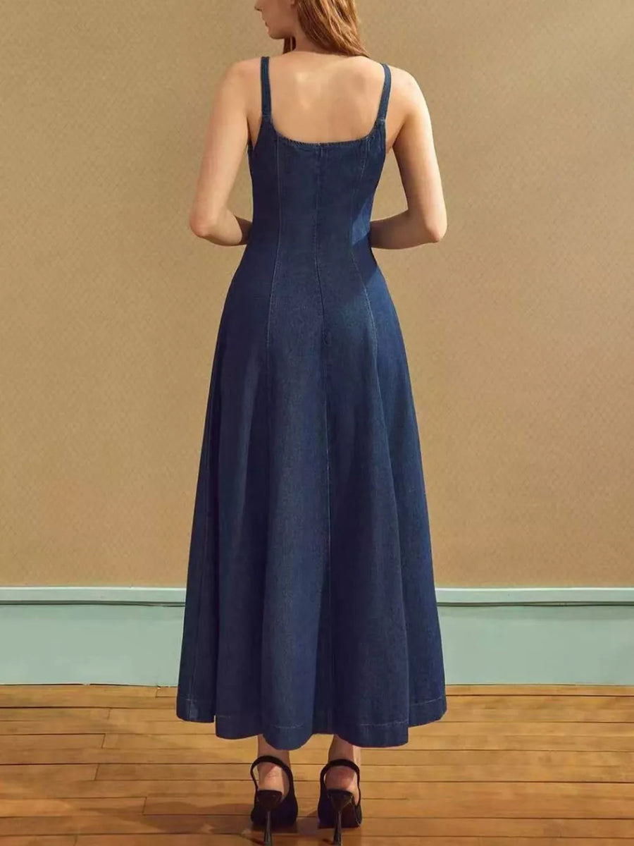 Square Neck A-line Denim Dress option 4