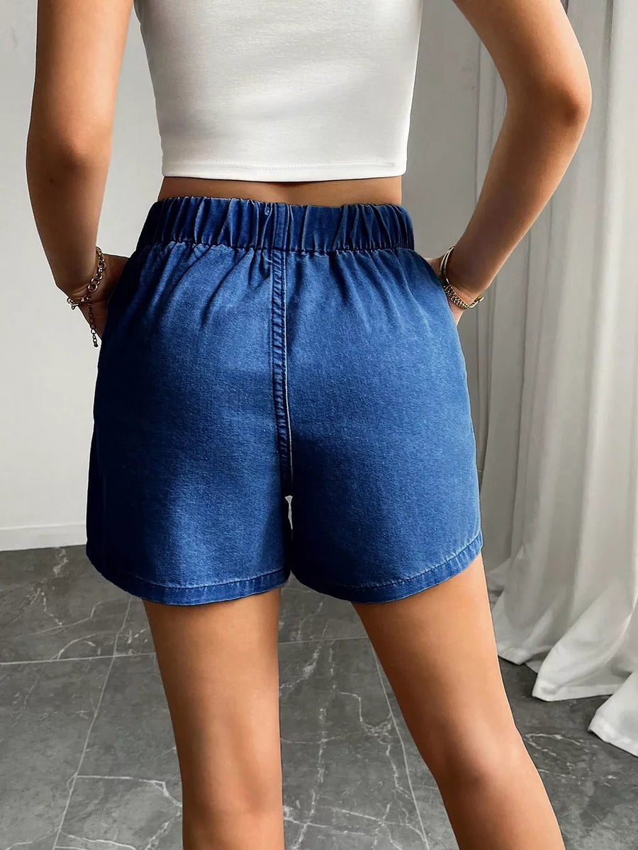 Drawstring High Waist Denim Shorts, view 12