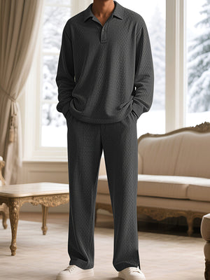 Light Blue with Men's Textured Long Sleeve Top And Pants Set