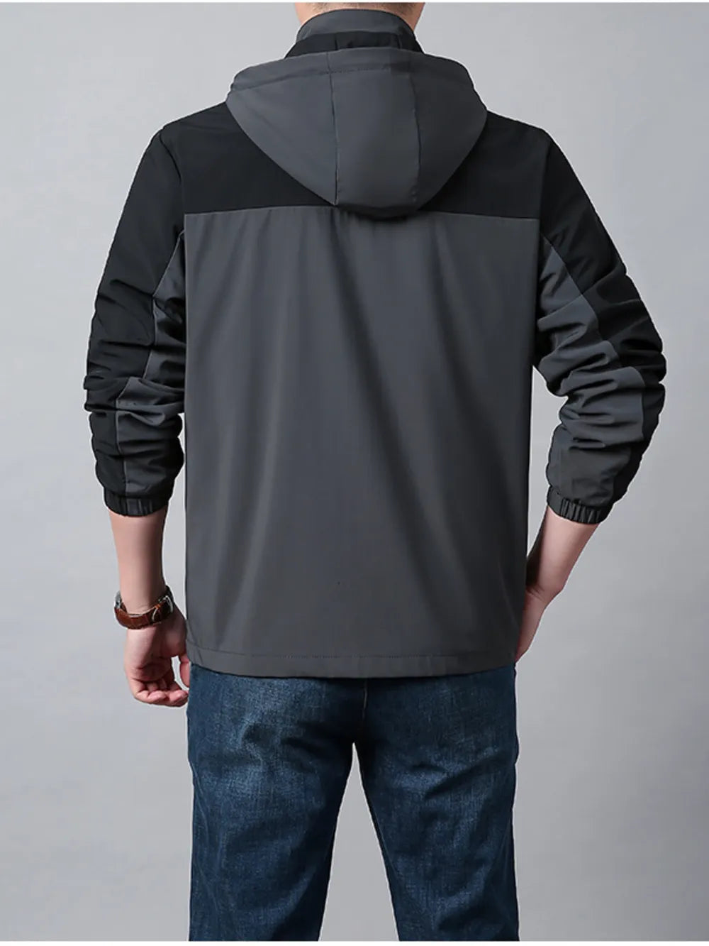 Gray Men's Plus Size Hooded Colorblock Jacket