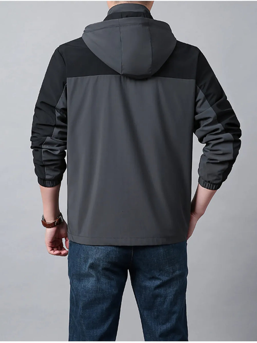Gray Men's Plus Size Hooded Colorblock Jacket