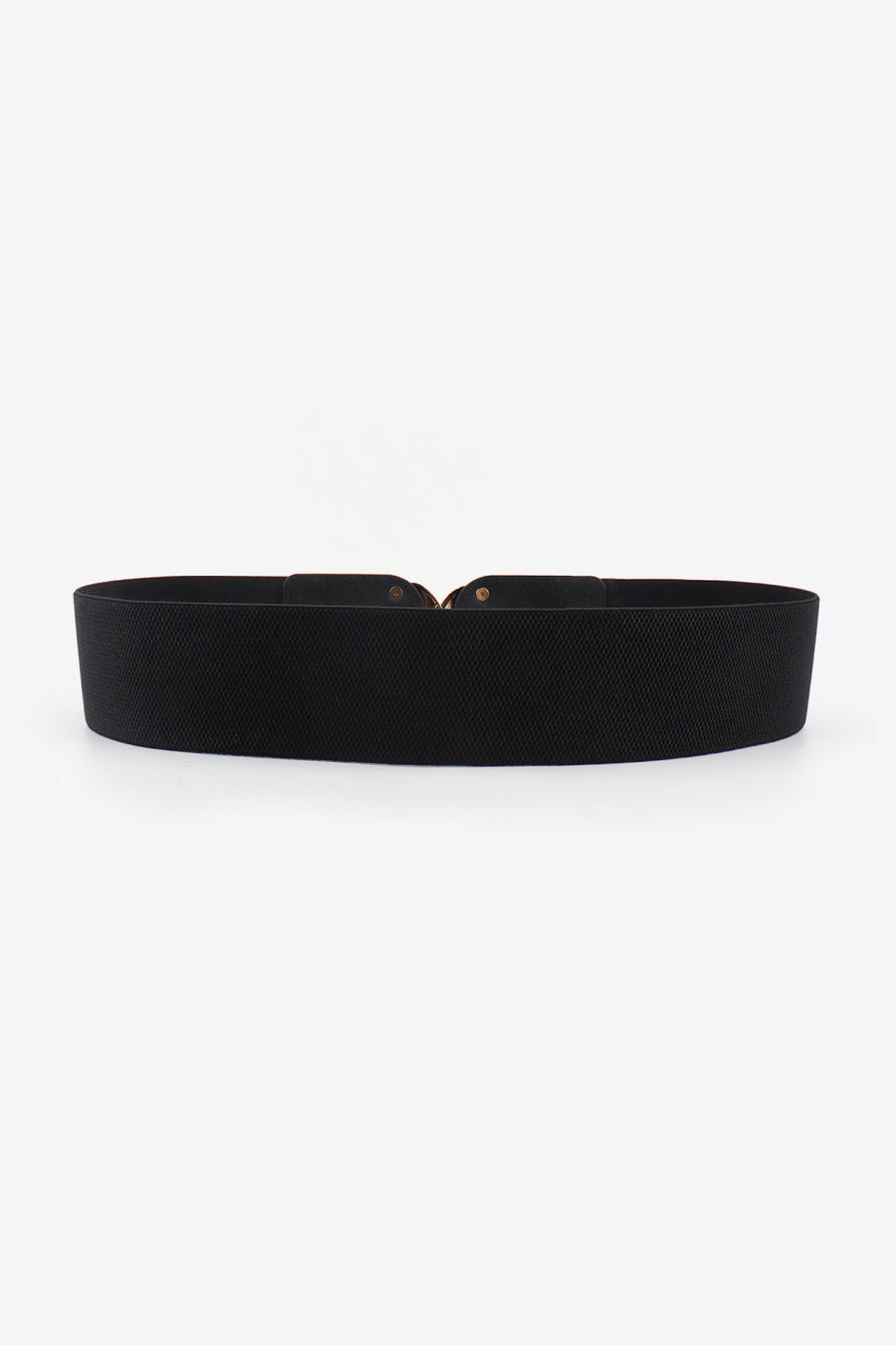 Black elastic belt with double alloy buckles