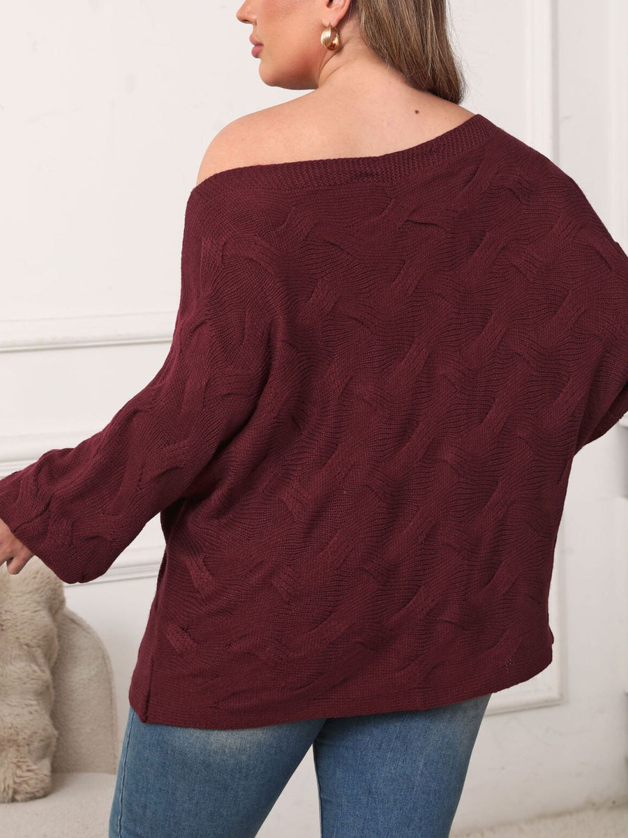 romantic pullover sweater in Wine Red with one-shoulder
