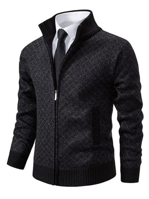 Black Men's Plus Size Textured Zip-up Cardigan