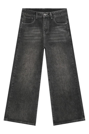Faded wash palazzo jeans for him in dark denim with a wide leg.