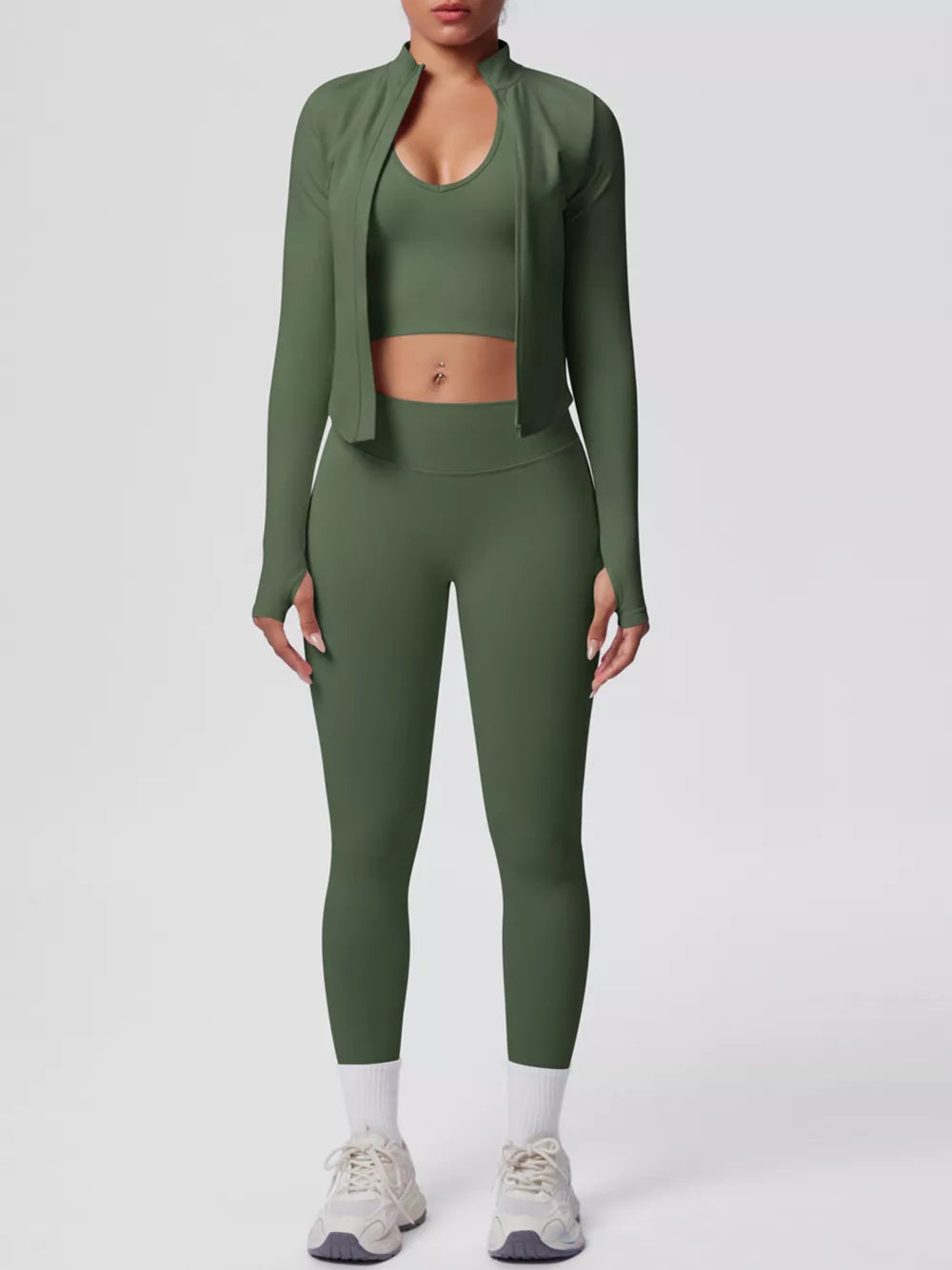 Tank Zip-up Jacket And Leggings Active Set in Purple with zipper