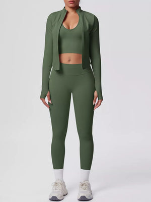 Tank Zip-up Jacket And Leggings Active Set in Purple with zipper