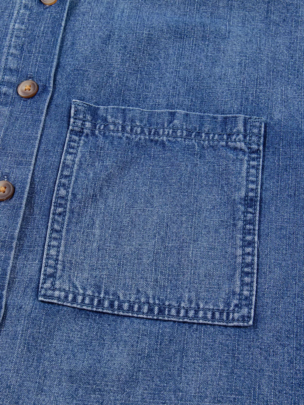 Three Quarter Sleeve Loose Denim Shirt in denim blue with chest pocket