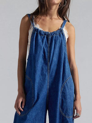 Yellow loose jumpsuit with round neck