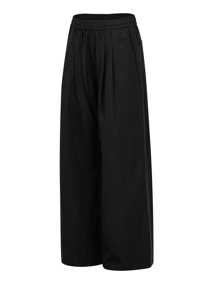 Men's Elastic-Waist Wide-Leg Drawstring Pants in cream with drawstring waist