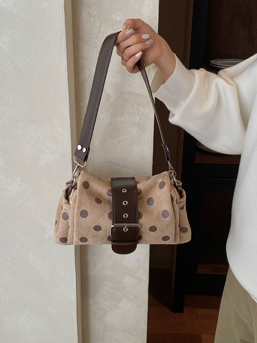 shoulder bag in cream with polka-dot and adjustable strap