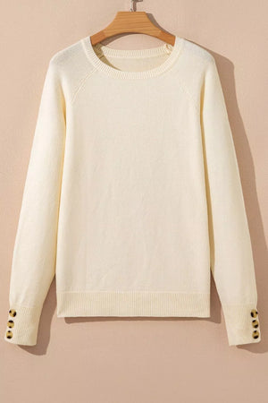 classic pullover sweater in White with crew neck