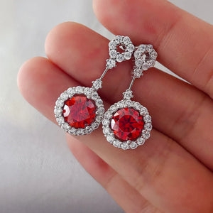 Platinum-Plated,925 sterling silver,Moissanite,Zircon (accent stones) Carat weig earrings in Red with drop silhouette