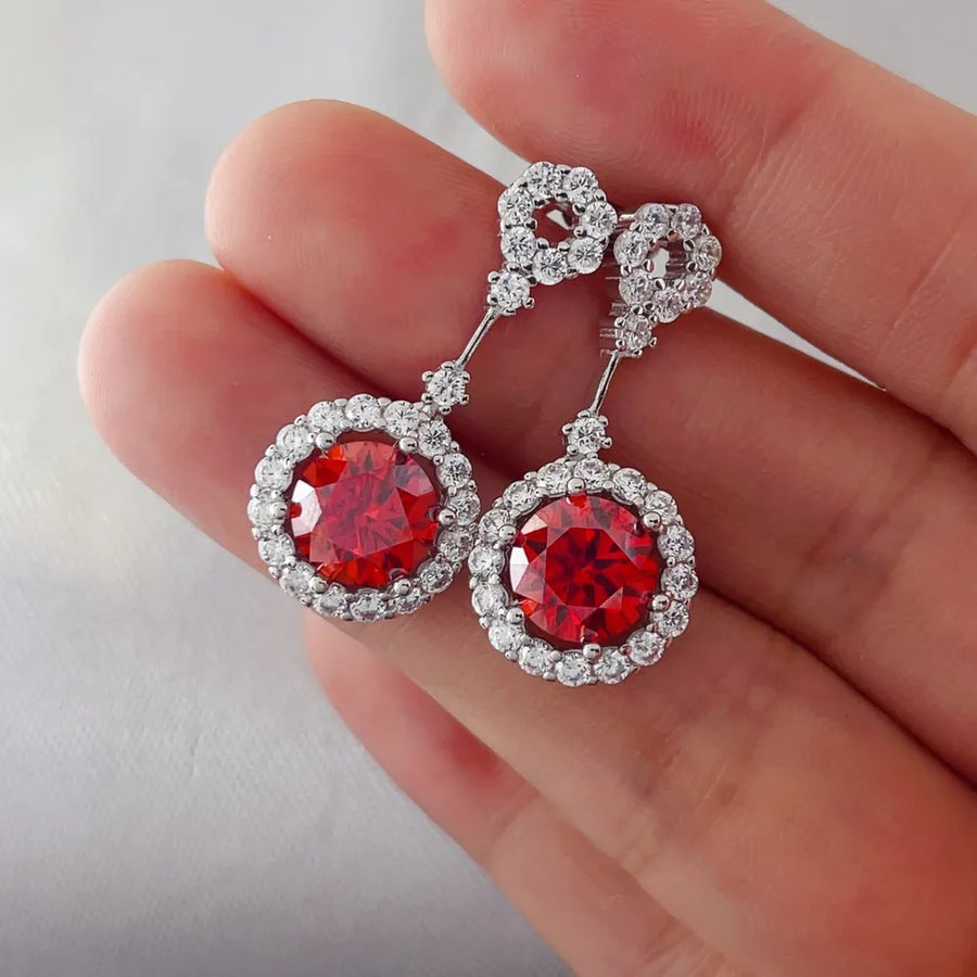Platinum-Plated,925 sterling silver,Moissanite,Zircon (accent stones) Carat weig earrings in Red with drop silhouette