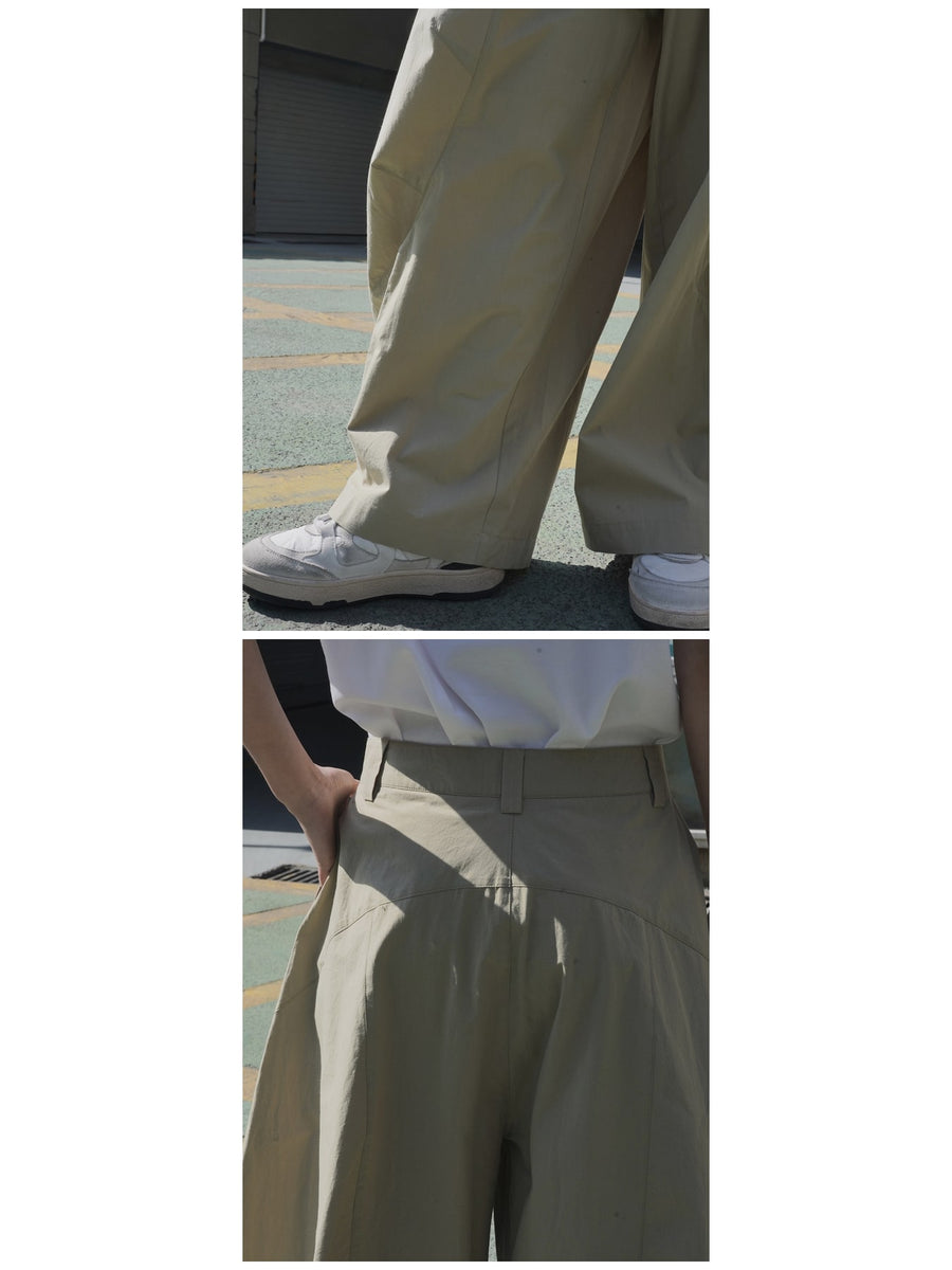 Wide-Leg Casual Pants in Army Green with washed