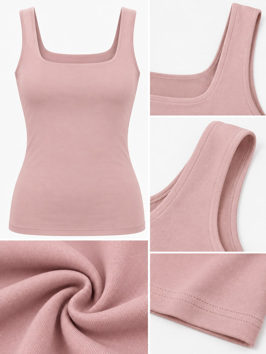 Square Neck Slim-Fit Tank in Khaki