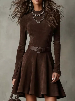 95% polyester, 5% elastane Care instructions: Machine wash cold A-line dress in Dark Brown with A-line silhouette