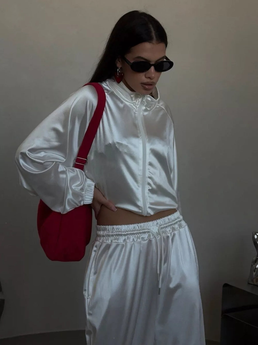 athleisure track jacket in Sky Blue with mock neck