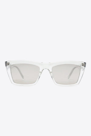 Clear acetate angular sunglasses with light gray lenses