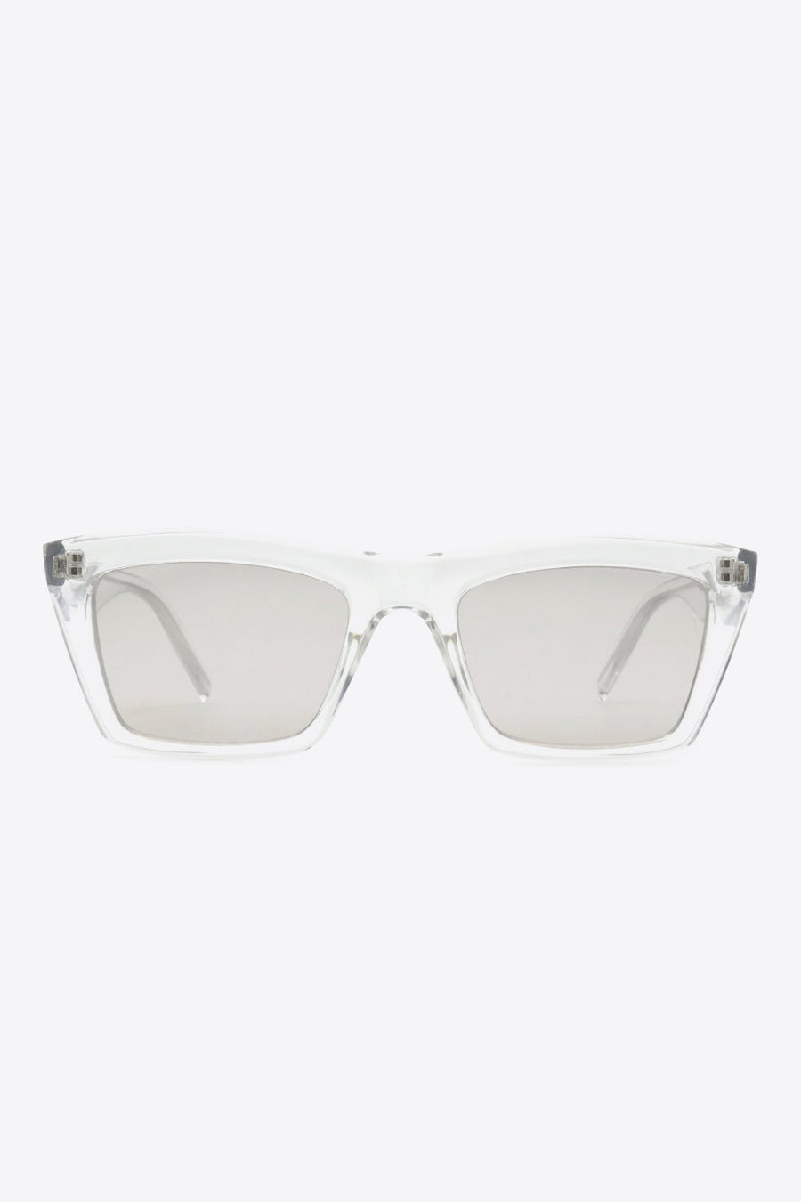Clear acetate angular sunglasses with light gray lenses