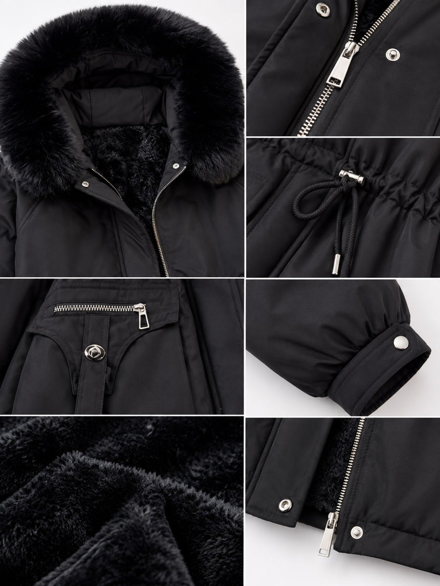 Black parka with zipper and long sleeve