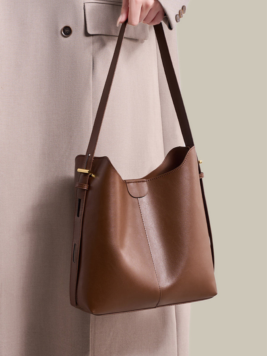 Medium Adjustable Strap Shoulder Bag in light beige with adjustable straps