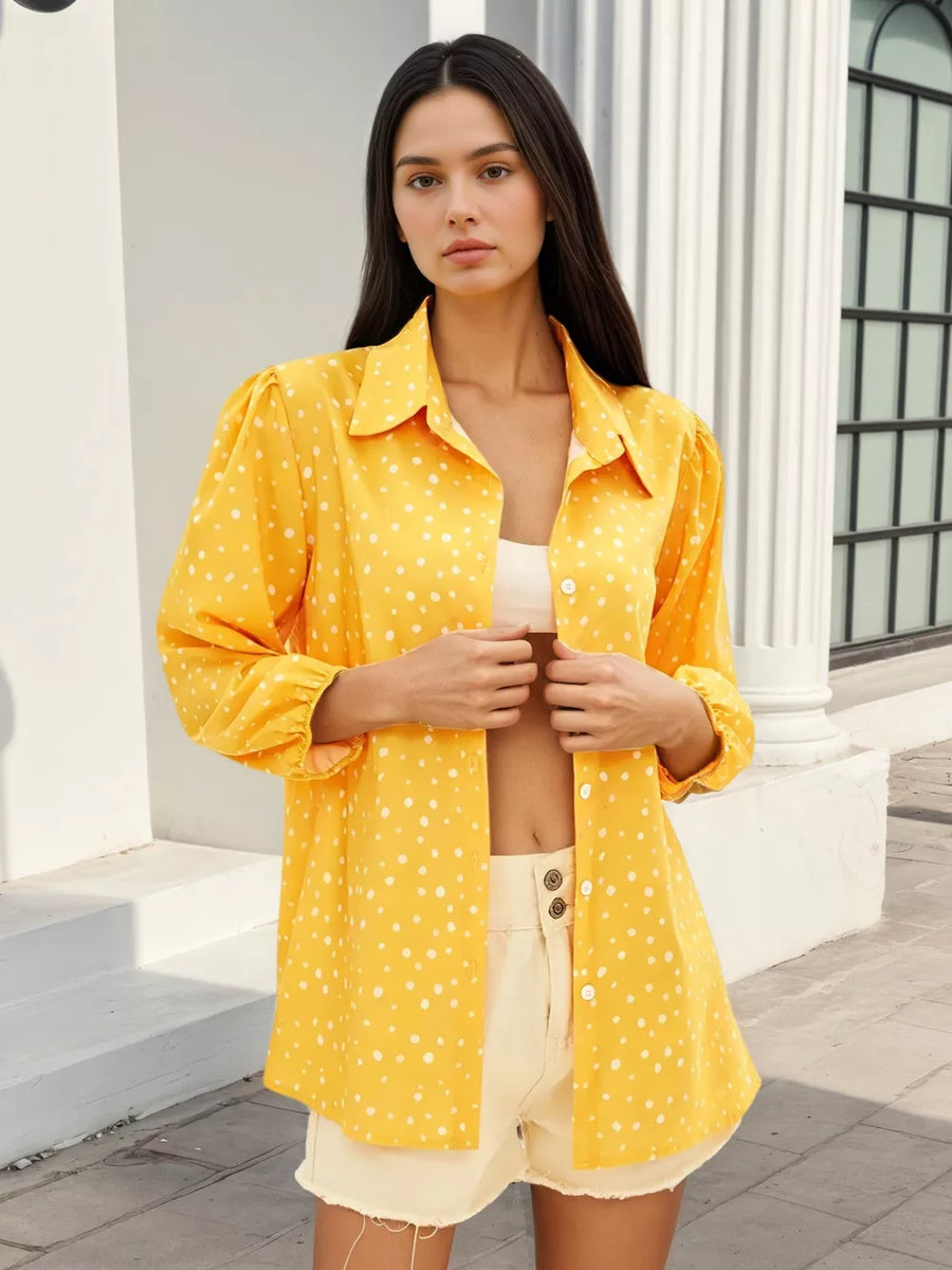 Red Polka Dot Puff Sleeve Shirt
