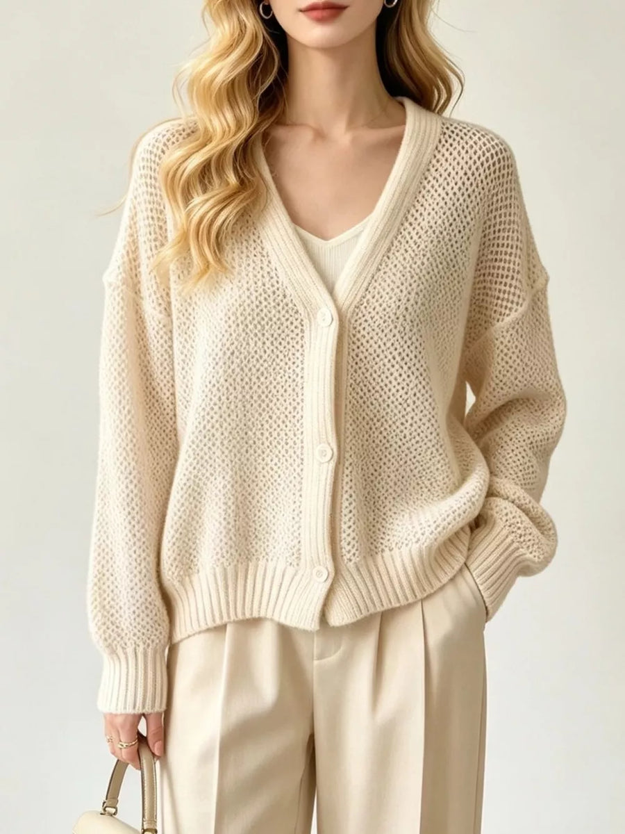 cardigan in cream with open-knit and open-knit