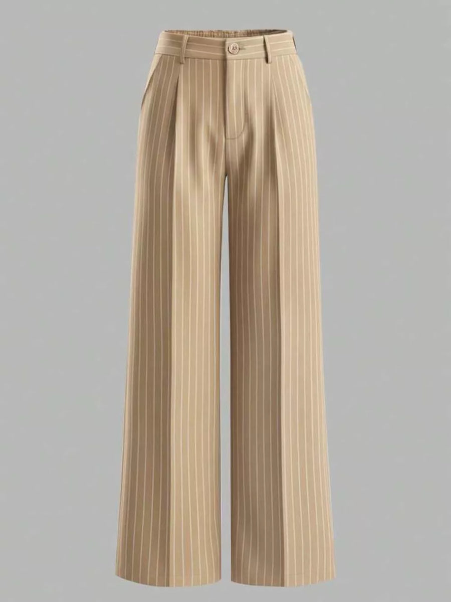 Light Pink wide-leg pants with button-front and striped