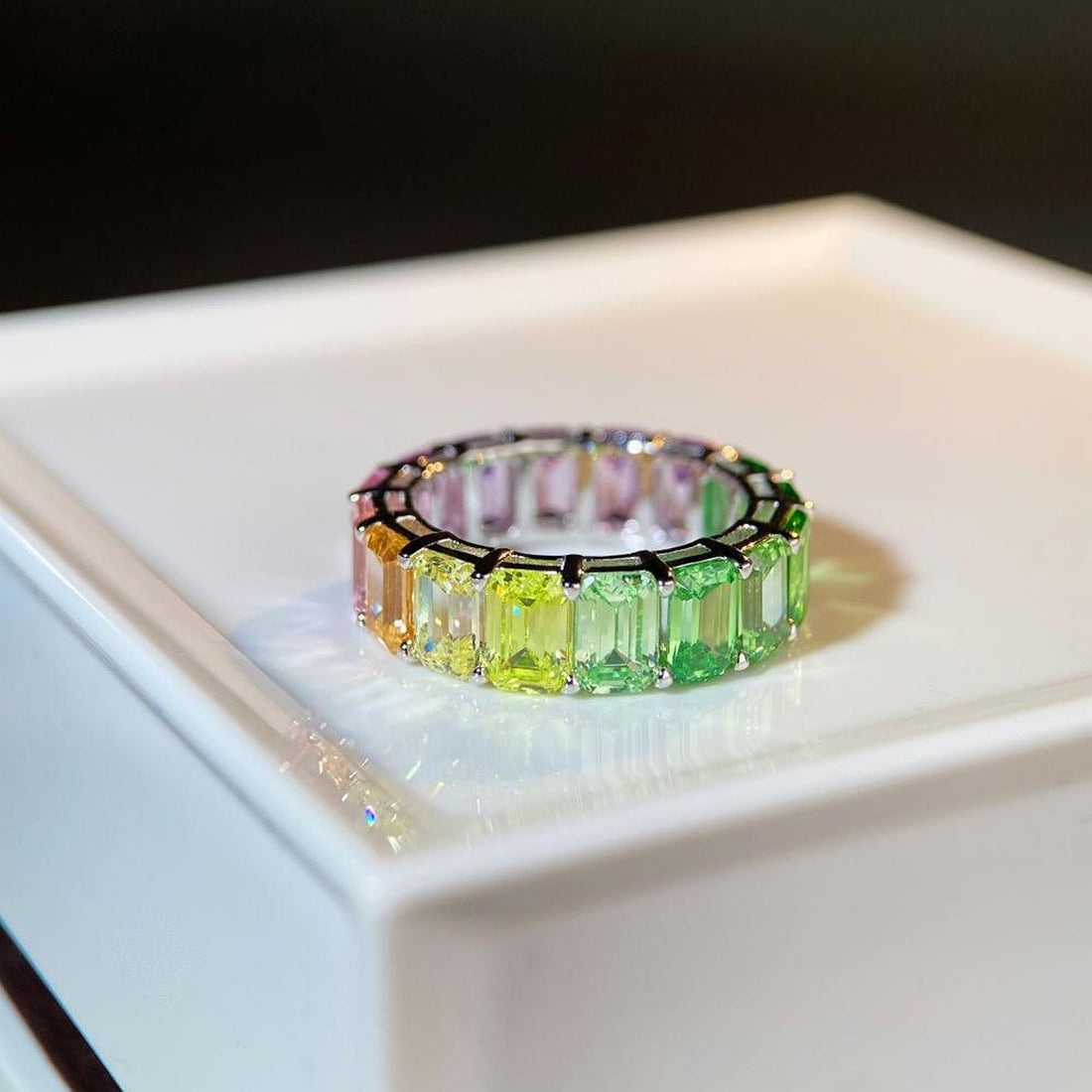 925 Sterling Silver Light Green Zircon Ring in yellow with multi-colored stones
