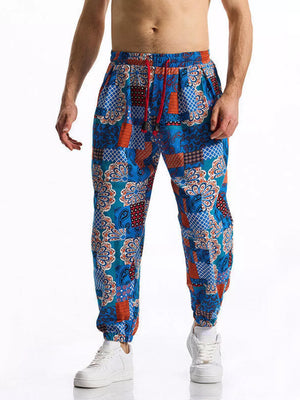 Men's Full Size Printed Drawstring Casual Pants in Sherbet