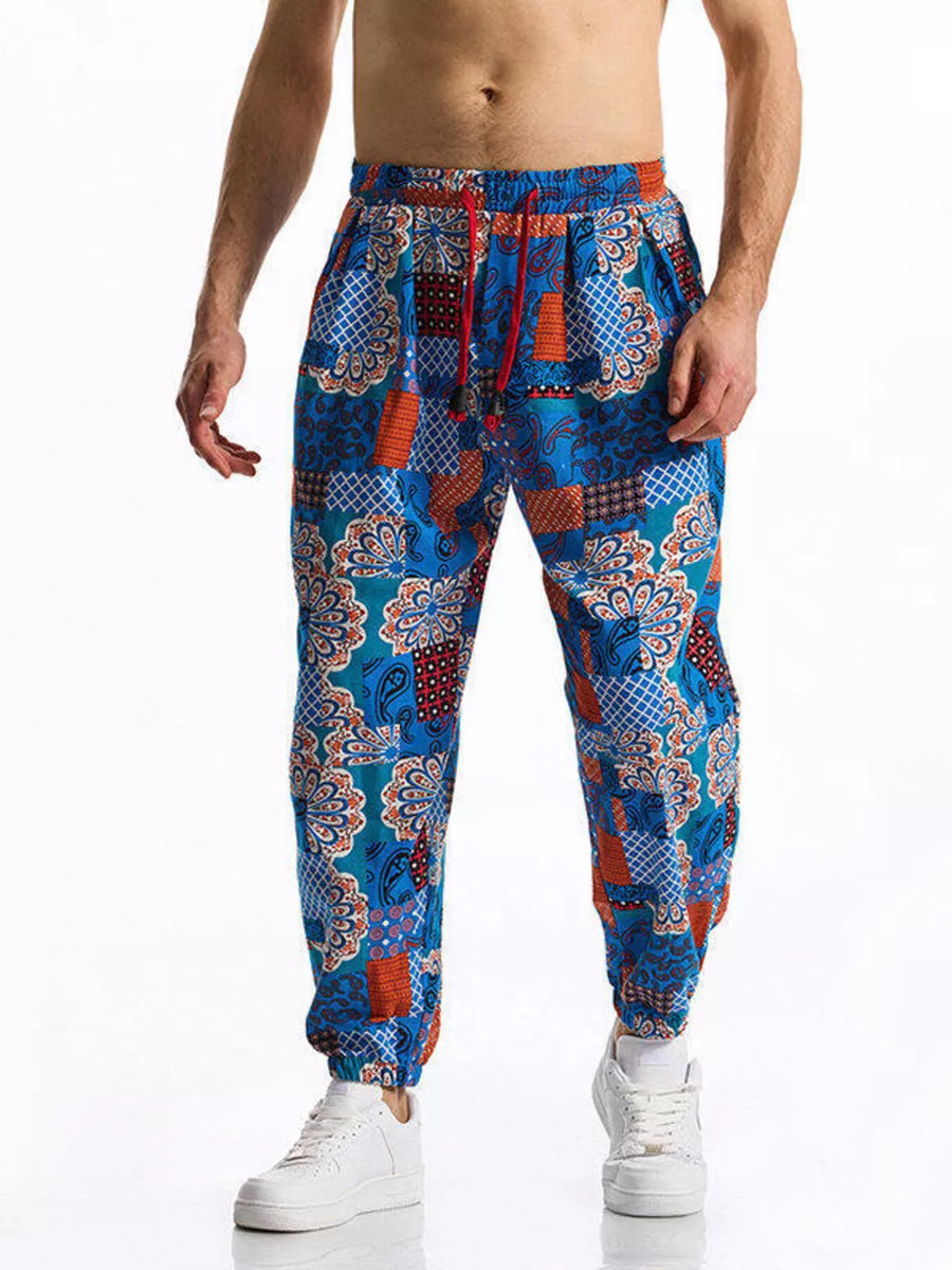 Men's Full Size Printed Drawstring Casual Pants in Sherbet