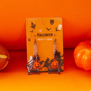 Orange earrings with dangle and hook-and-eye