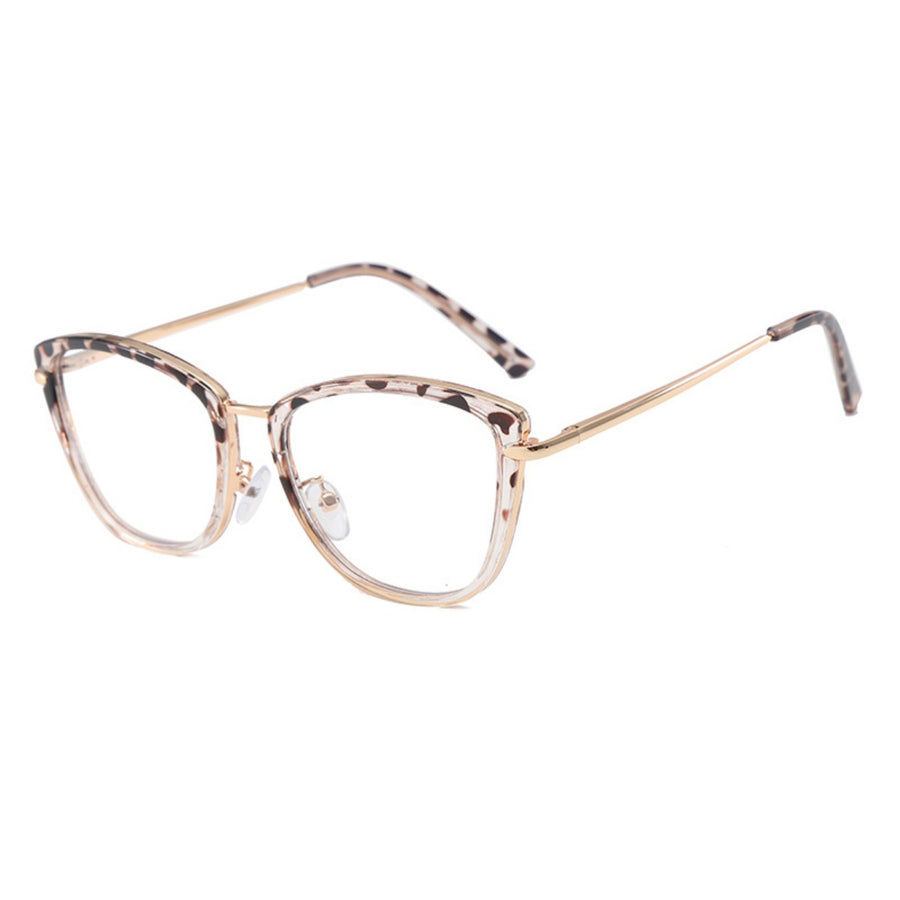 Cat-eye glasses with leopard print frames and gold metal accents.