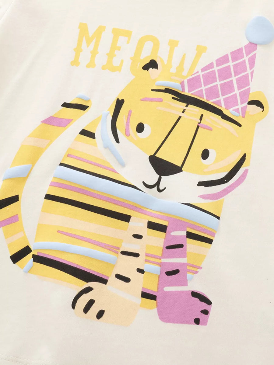 Children's Tiger Round Neck Tee And Shorts Set option 4