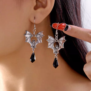 Gothic Bat Drop Earrings Alloy Crystal Silver-plated in black with bat motif