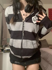 Black Striped Zip-up Hoodie