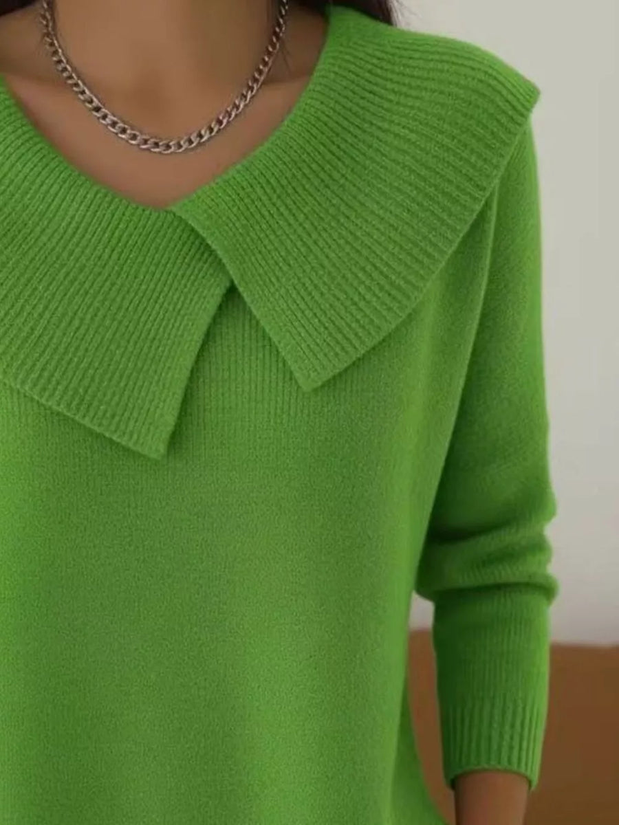 Blue pullover sweater with hip-length and pullover