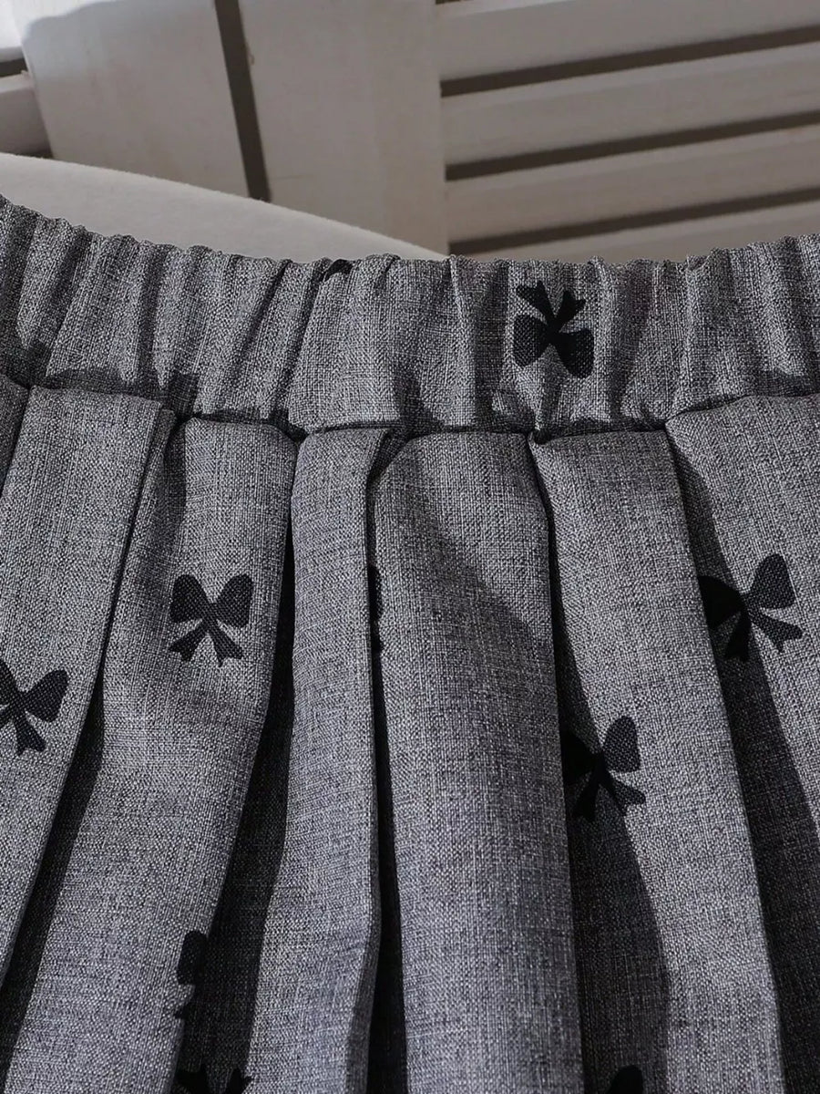 Children's Bow Print Lace Trimmed Top And Skirt Set option 3