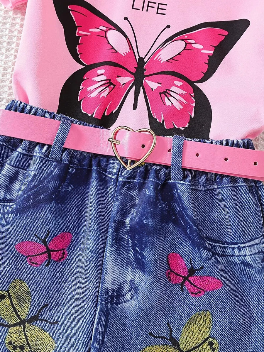 Children's Butterfly Graphic Tee And Shorts Set option 4