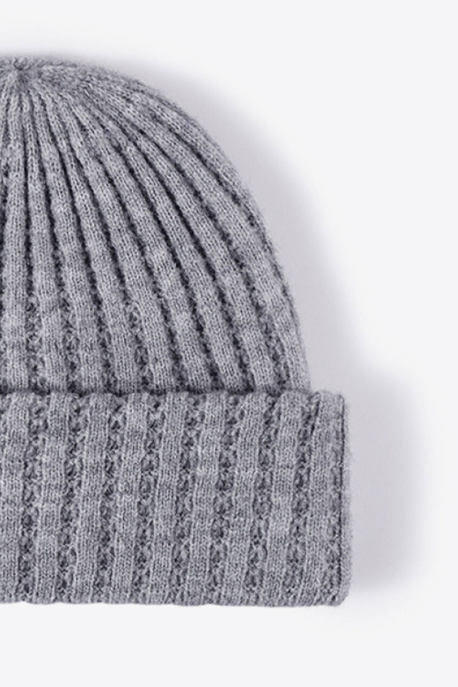 Gray ribbed knit beanie with textured detail