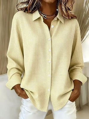 Plus Size Plaid Button Up Long Sleeve Shirt in Off-white