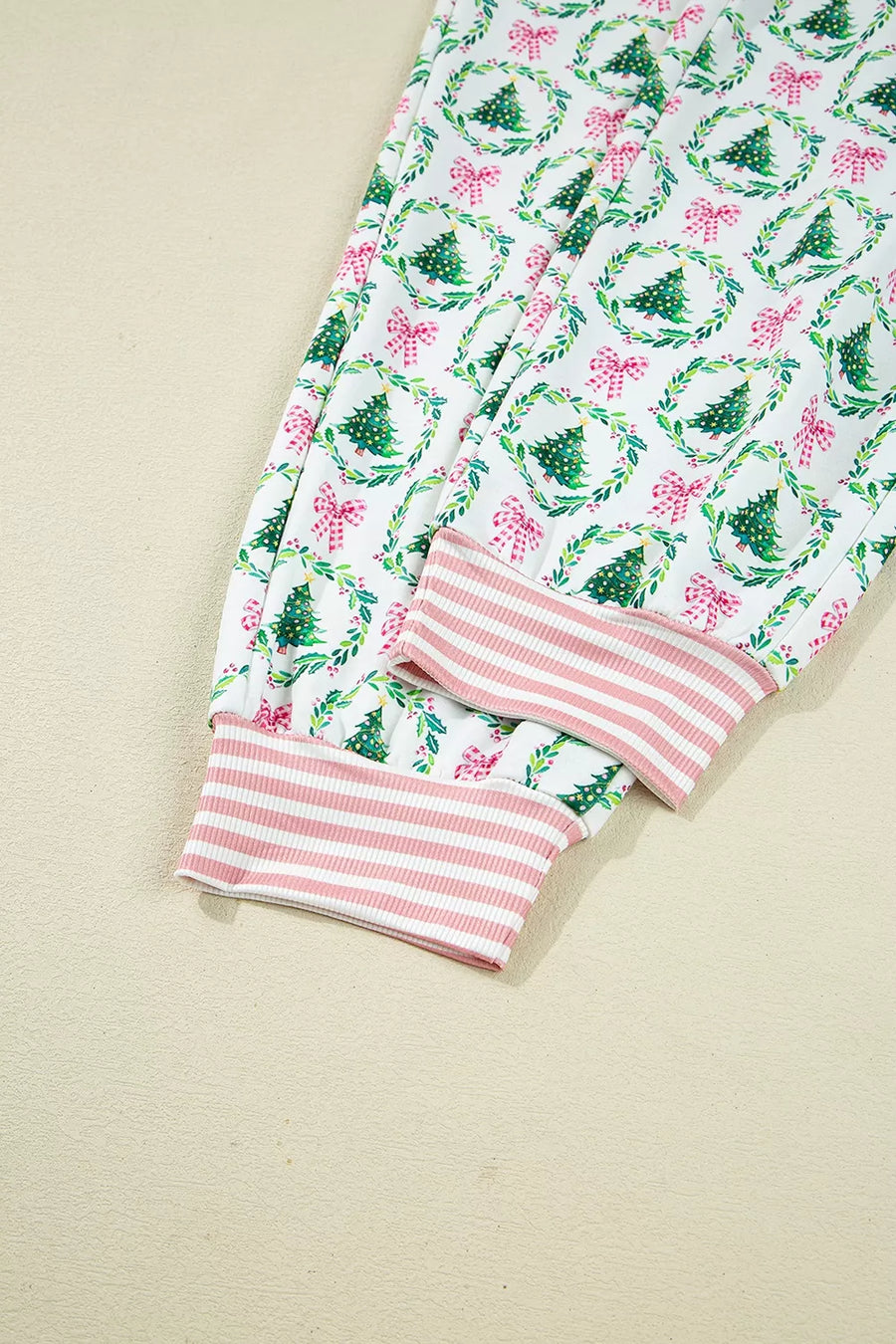 pink pajama set with pullover and christmas tree print