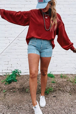 Burgundy with Ribbed Drop Shoulder Cutout Back Sweatshirt
