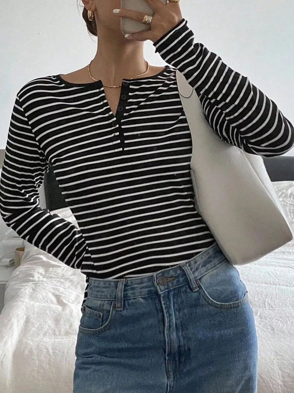 black henley with striped and henley